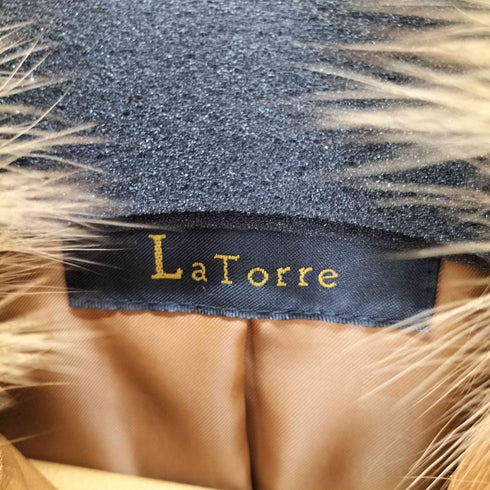 LA TORRE ファー付 比翼 ラムレザージャケット キャメル レディース