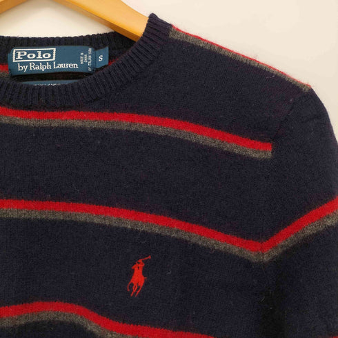 ポロバイラルフローレン Polo by RALPH LAUREN 100% LAMBS WOOL EXCLUSIVE OF DECORATION ポニー刺繍 ラムウール ボーダー クルーネック ニット メンズ import:S
