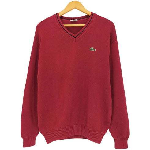 ラコステ LACOSTE 90s ワンポイント 文字ワニ Vネックコットンニット レディース