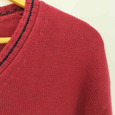 ラコステ LACOSTE 90s ワンポイント 文字ワニ Vネックコットンニット レディース