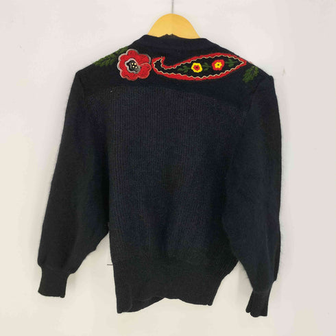 イタリア製 花柄 刺繍 ラメ ウール カーディガン レディース import:S