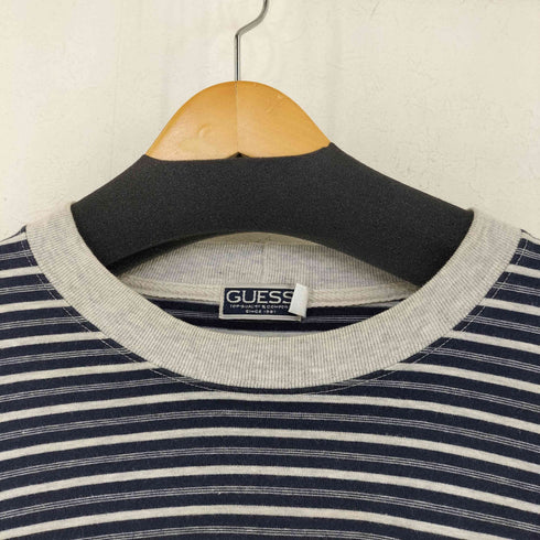 ゲス GUESS MADE IN KOREA フロントロゴ刺繍 細ボーダーTシャツ メンズ import:L