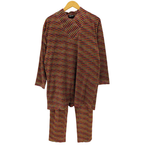 ミッソーニ MISSONI マルチカラー ボーダー 3Dニット ハイネックプルオーバー イージーパンツ セットアップ レディース L