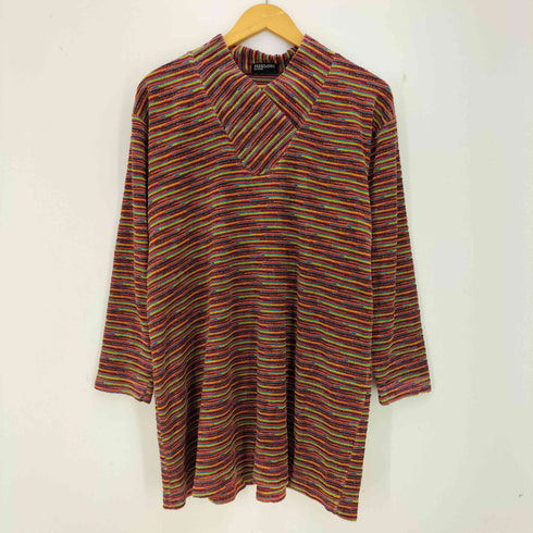 ミッソーニ MISSONI マルチカラー ボーダー 3Dニット ハイネックプルオーバー イージーパンツ セットアップ レディース L