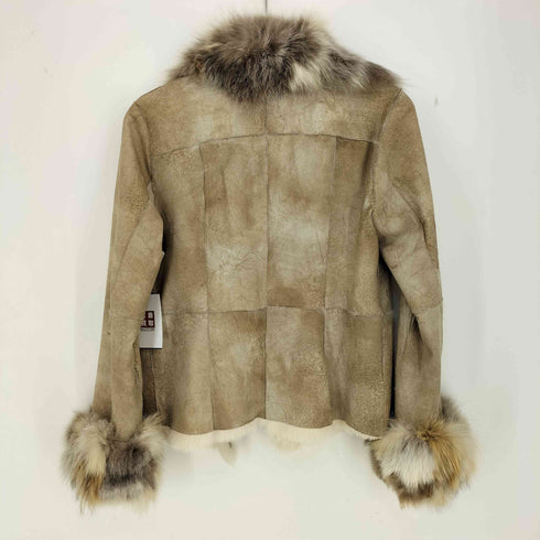 carrieleparis ミックスファー付き クロップド ムートンジャケット レディース