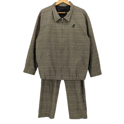 カンゴール KANGOL ロゴ刺繍 チェック柄 ブルゾン ジャケット ワンタック テーパード スラックス セットアップ メンズ ジャケットL パンツM