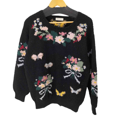 花柄クルーネックニットセーター 両面 ブーケ レディース JPN:M