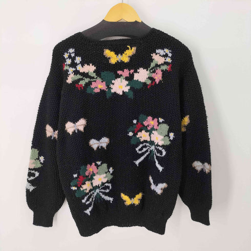 花柄クルーネックニットセーター 両面 ブーケ レディース JPN:M
