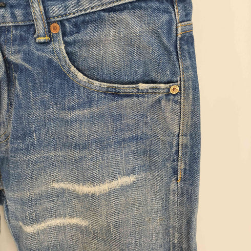 ハバノス HBNS 刺繍ロゴタブ ダメージ スリム デニムパンツ メンズ JPN:M