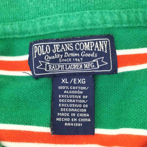 ポロジーンズカンパニーラルフローレン POLO JEANS COMPANY RALPH LAUREN ワンポイント刺繍ボーダーポロシャツ メンズ import:XL