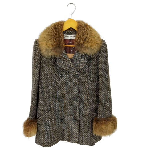 MORRIS GRANT PARIS 襟袖ファー切替 総柄ウールジャケット スカートセットアップ レディース FR:42