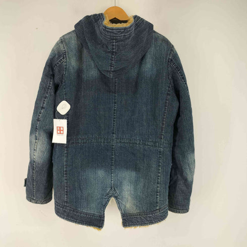 LUKH&JEAN デニムフーデットファージャケット フロント刺繍 ダブルジップ メンズ