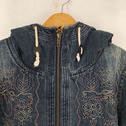 LUKH&JEAN デニムフーデットファージャケット フロント刺繍 ダブルジップ メンズ