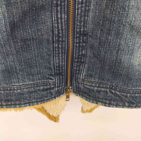 LUKH&JEAN デニムフーデットファージャケット フロント刺繍 ダブルジップ メンズ