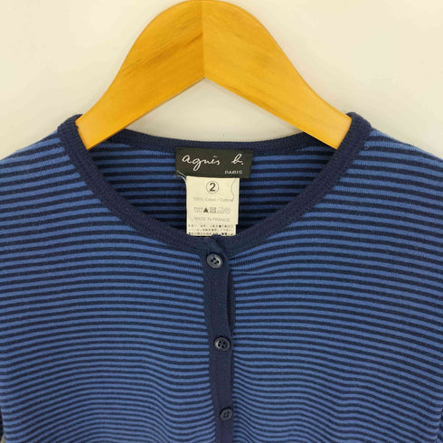 アニエスベー agnes b. PARIS 07AW フランス製 ボーダー ボタンカーディガン レディース JPN:2
