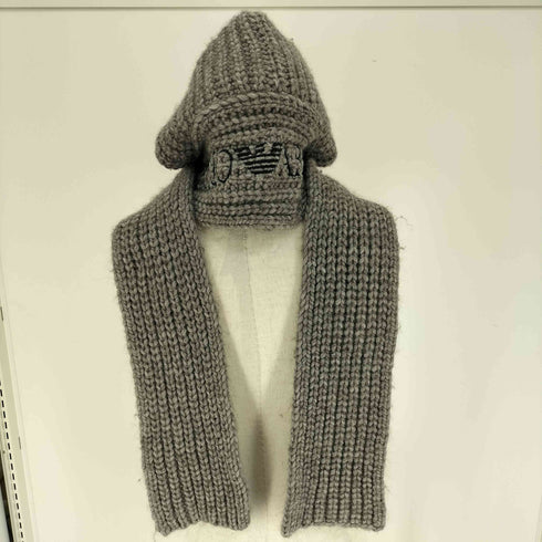 エンポリオアルマーニ EMPORIO ARMANI イタリア製 アルパカ混 ロゴ 刺繍 ローゲージ ニット キャップ マフラー ストール メンズ 60