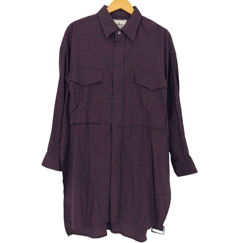 メゾンミハラヤスヒロ Maison MIHARA YASUHIRO 比翼 スナップボタン ベルテッド ロングチェックシャツ メンズ