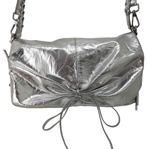 ザラ ZARA メタリックシルバーショルダーバッグ Y3K レディース
