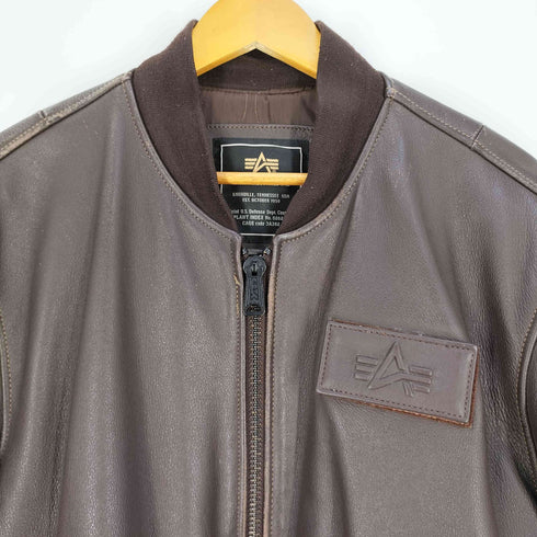 アルファインダストリーズ ALPHA INDUSTRIES U.S.AIR FORCE エンボス加工 刺繍 レザー フライトジャケット MA-1 メンズ import:XL