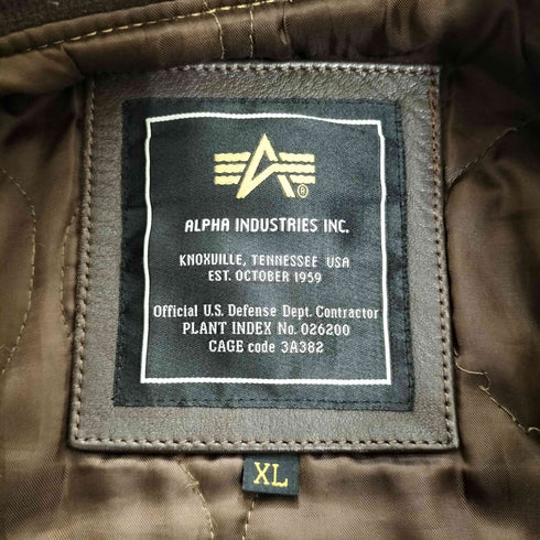 アルファインダストリーズ ALPHA INDUSTRIES U.S.AIR FORCE エンボス加工 刺繍 レザー フライトジャケット MA-1 メンズ import:XL
