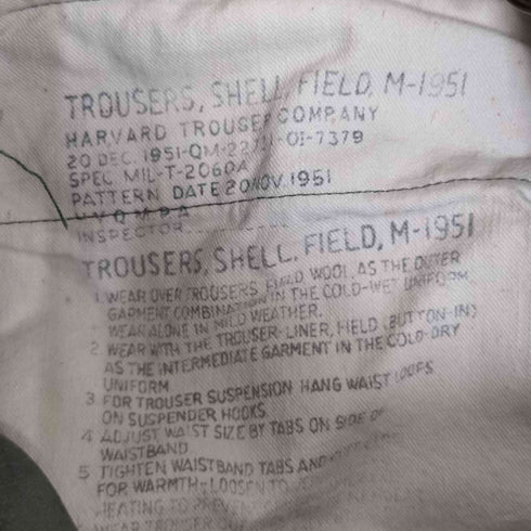 ユーエスアーミー U.S. ARMY 50s TALON タロンジッパー ライナー付き 米軍 M-51 M-1951 フィールドパンツ メンズ LONG SMALL