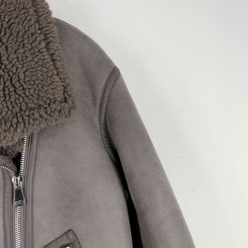 ザラ ZARA B-3 フェイクムートン FAUX LEATHER SHEARLING DOUBLE-FACED BIKER JACKET レディース import:XS
