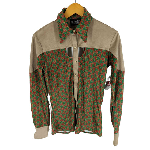 エムワイオービーエヌワイシー M.Y.O.B NYC RETRO BUTTON UP SHIRT フェイクスエード×ベルベット 切り替え カットアウトシャツ レディース FREE