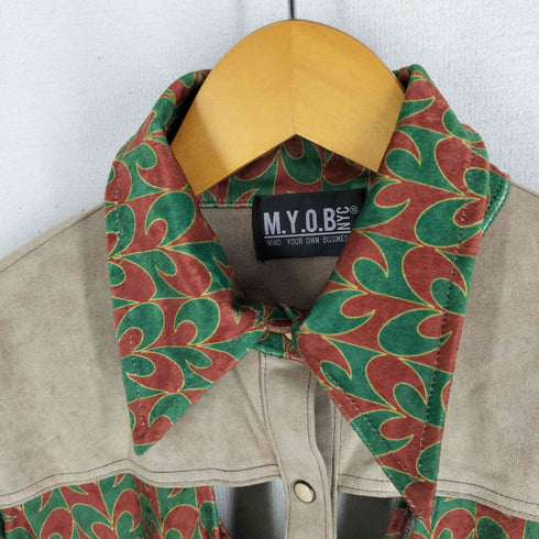 エムワイオービーエヌワイシー M.Y.O.B NYC RETRO BUTTON UP SHIRT フェイクスエード×ベルベット 切り替え カットアウトシャツ レディース FREE