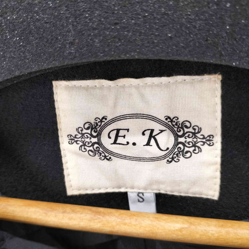 E.K ウール混 ノーカラー比翼コート レディース S