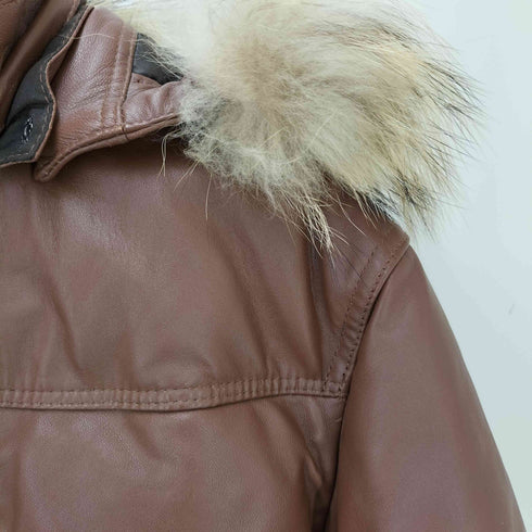 メイルアンドコー MALE & Co. 毛皮フード付きレザーダウンコート レディース JPN:52