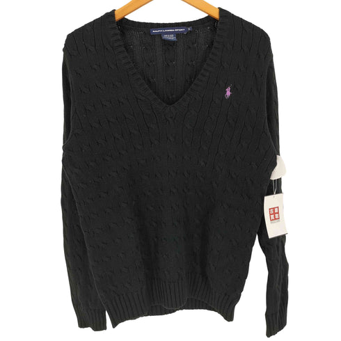 ラルフローレンスポーツ RALPH LAUREN SPORT ポニー 刺繍 Vネック コットン ケーブルニット レディース import:XL