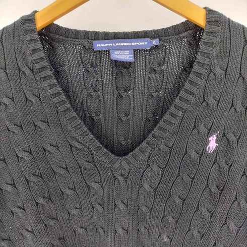 ラルフローレンスポーツ RALPH LAUREN SPORT ポニー 刺繍 Vネック コットン ケーブルニット レディース import:XL