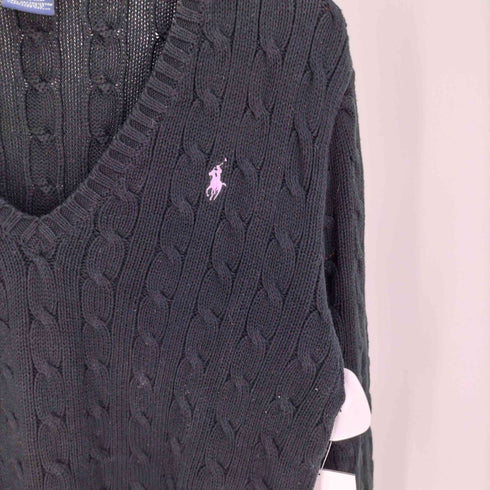 ラルフローレンスポーツ RALPH LAUREN SPORT ポニー 刺繍 Vネック コットン ケーブルニット レディース import:XL