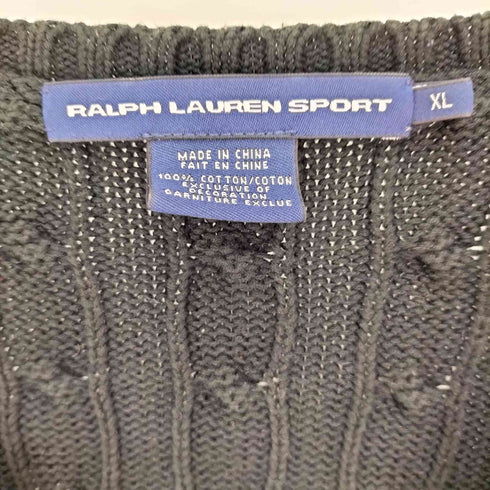ラルフローレンスポーツ RALPH LAUREN SPORT ポニー 刺繍 Vネック コットン ケーブルニット レディース import:XL