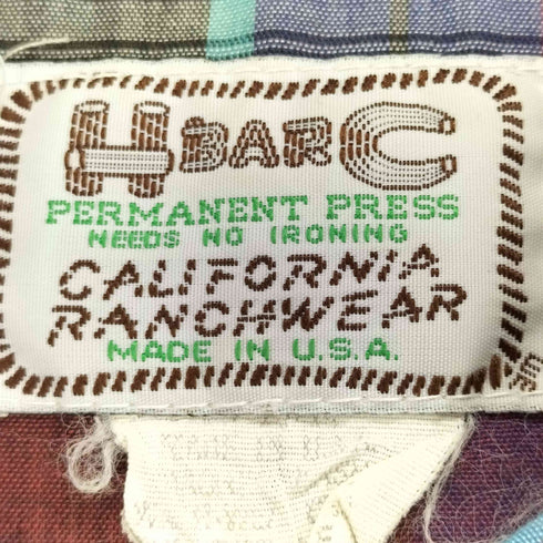エイチバーシー H BAR C MADE IN USA 70s RANCHWEARタグ ウエスタンL/S シャツ メンズ