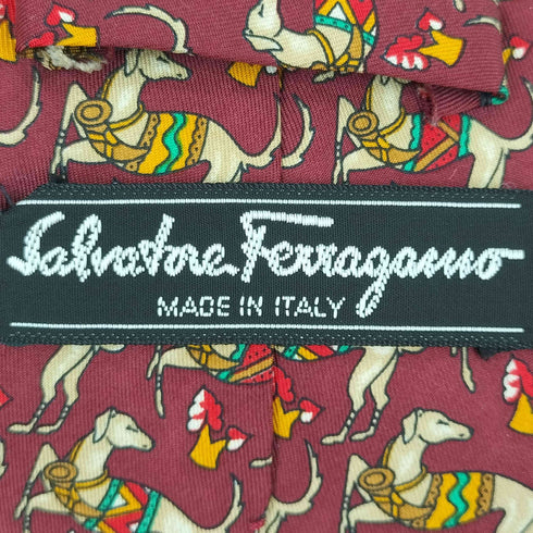 サルヴァトーレフェラガモ Salvatore Ferragamo 犬柄シルクネクタイ メンズ