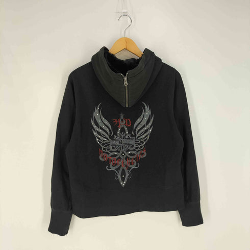 ハーレーダビッドソン HARLEY-DAVIDSON フード裏ボア 両面 刺繍 プリント ラインストーン スタッズ ジップアップパーカー レディース import:L