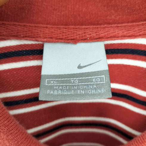 ナイキ NIKE 00SS グレー タグ ロゴ 刺繍 ボーダー S/S ポロシャツ メンズ import:XL