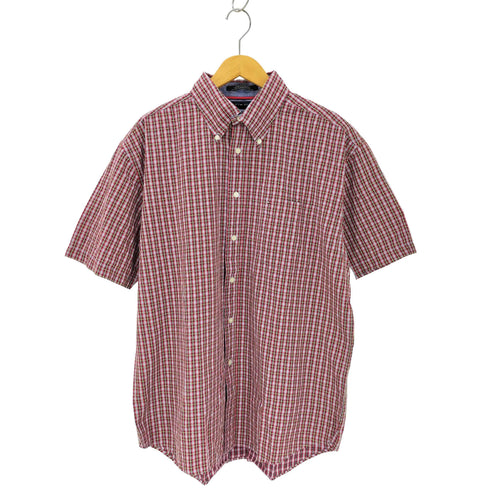 トミーヒルフィガー TOMMY HILFIGER 80'S 2ply fabric 半袖 ボタンダウン チェックシャツ メンズ import:L
