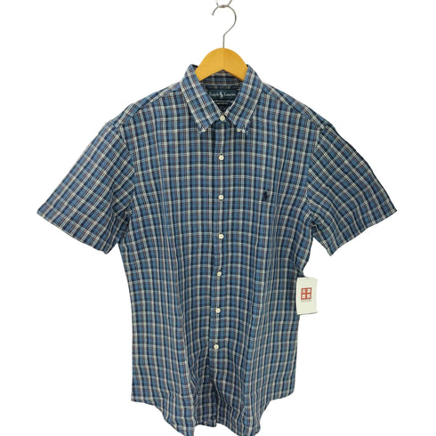 ラルフローレン RALPH LAUREN CUSTOM FIT リネン混 半袖 チェック ボタンダウンシャツ メンズ import:L