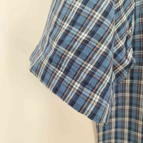 ラルフローレン RALPH LAUREN CUSTOM FIT リネン混 半袖 チェック ボタンダウンシャツ メンズ import:L