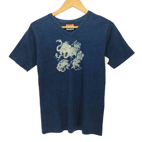 フォーティーファイブアールピーエム 45RPM STUDIO BLUE CAFE S/S インディゴ ロゴプリント Vネック Tシャツ レディース