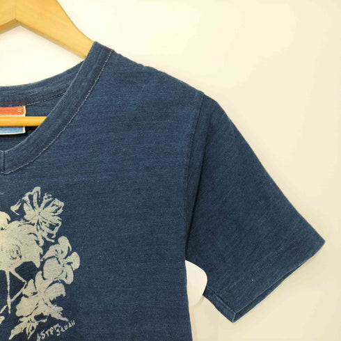 フォーティーファイブアールピーエム 45RPM STUDIO BLUE CAFE S/S インディゴ ロゴプリント Vネック Tシャツ レディース