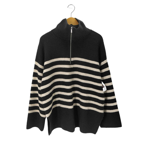 エイチアンドエム H&M ハイネック ハーフジップ ボーダー ウール混 ニット レディース JPN:L