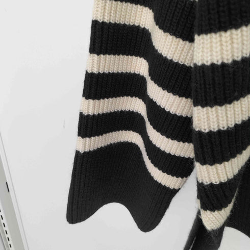 エイチアンドエム H&M ハイネック ハーフジップ ボーダー ウール混 ニット レディース JPN:L