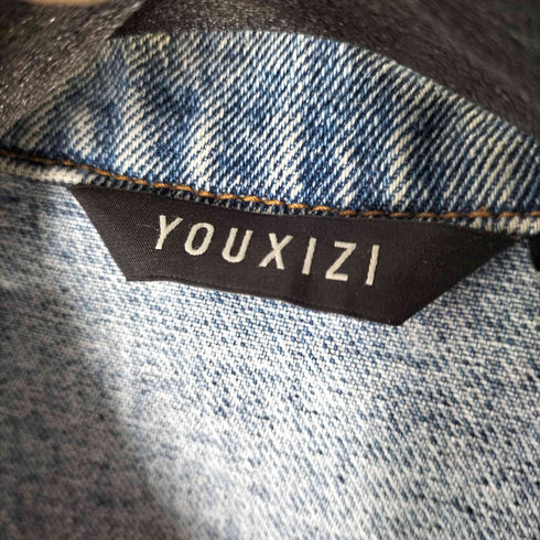YOUXIZI バックプリント刺繍デニムジャケット メンズ JPN:5