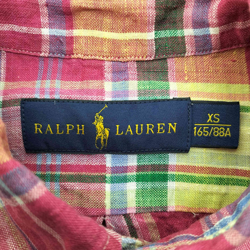 ラルフローレン RALPH LAUREN ポニー 刺繍 タータンチェック マルチカラー B.D リネンシャツ メンズ import:XS