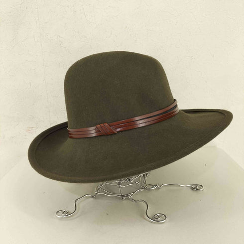 HATS&DREAMS イタリア製 ウール レザーリボン 中折れフェルトハット レディース