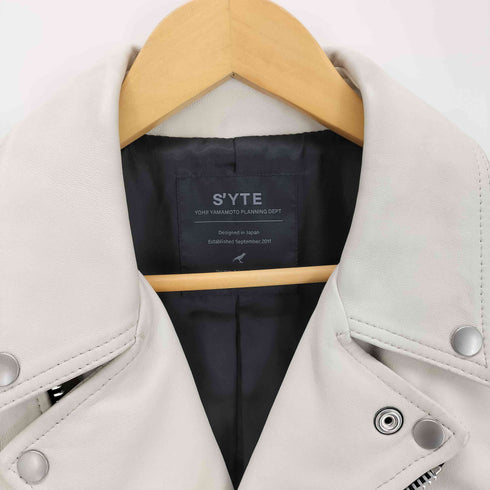 サイト SYTE CHROME WHITE SHEEP LEATHER DOUBLE MOTORCYCLE JACKET メンズ JPN:4