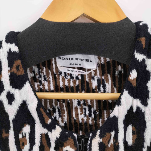 ソニアリキエル SONIA RYKIEL イタリア製 ジップアップノーカラーコート レオパード パイル レディース JPN:L